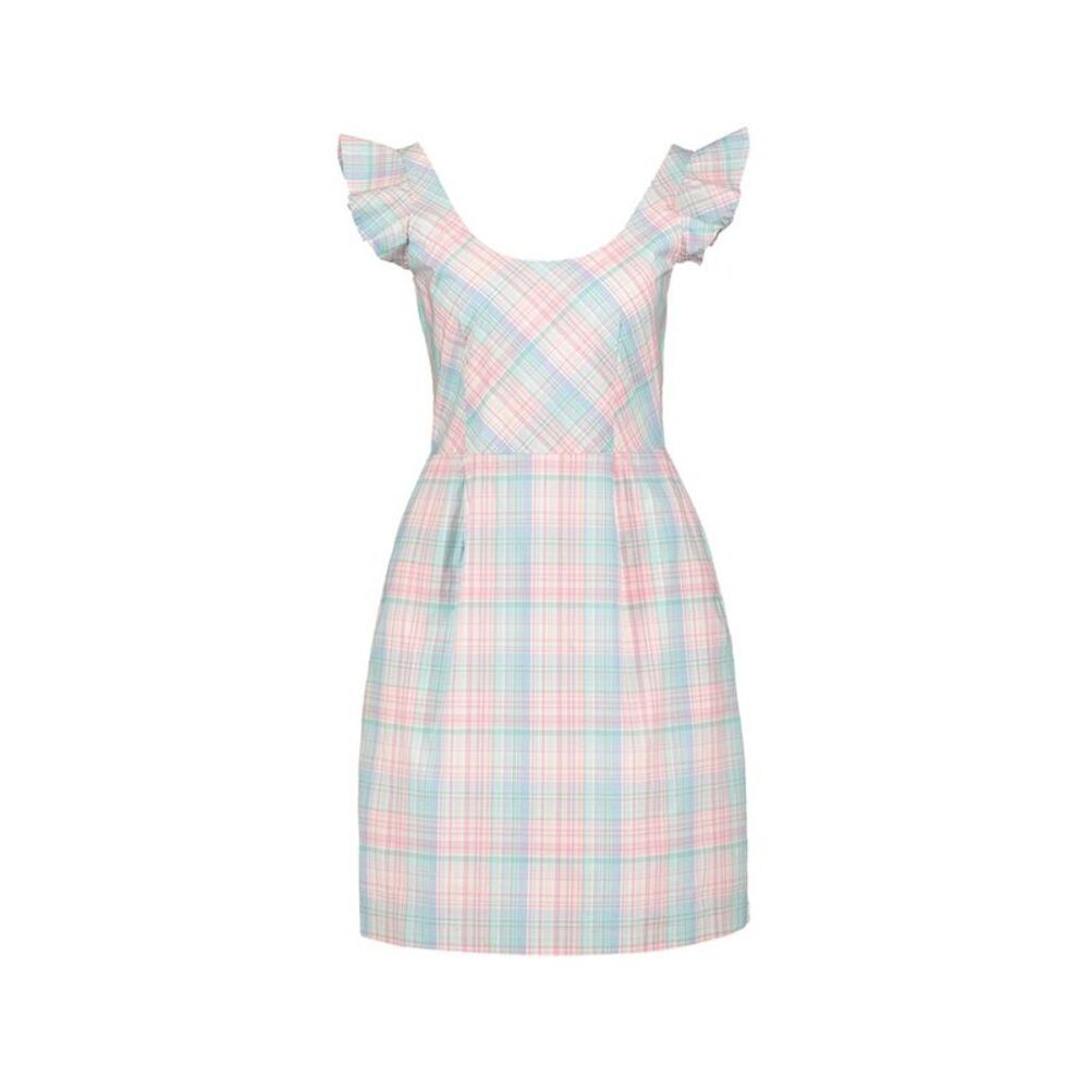 Pastel Plaid Ruffle-Sleeve Midi Dress - Pink & Blue